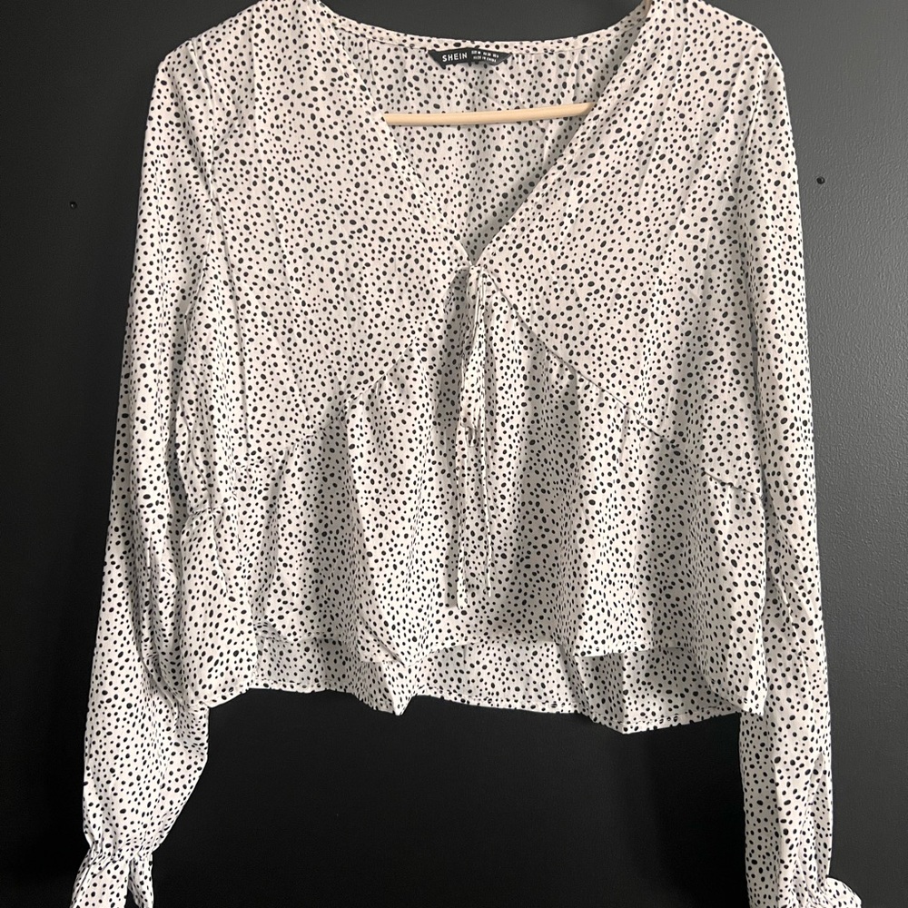 Medium shein babydoll blouse black and white polka dot